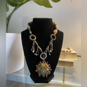 Multi Colored Beaded Necklace with Sun Pendant 🌞